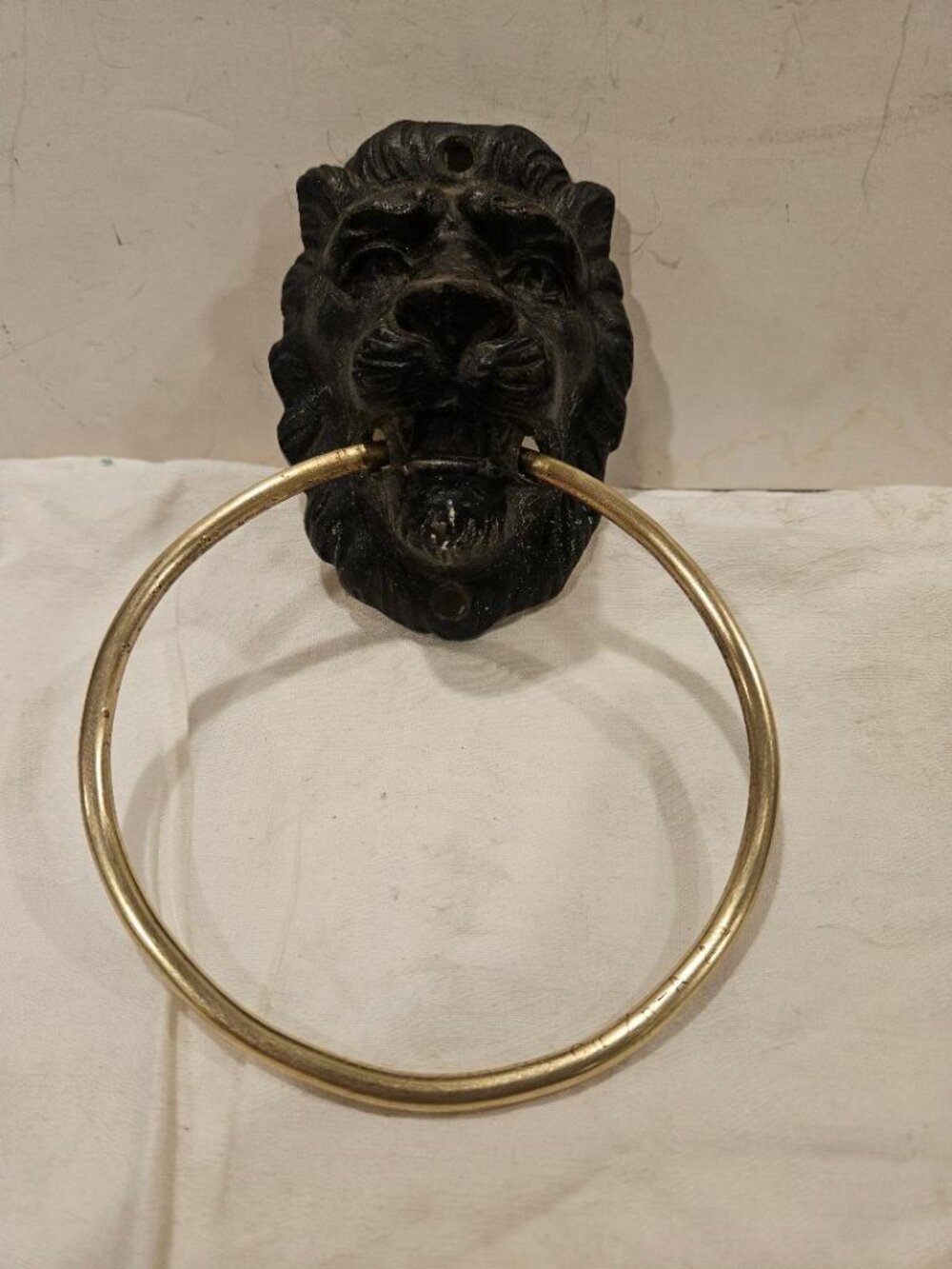 VINTAGE Cast Iron Lion Head Towel Ring | Solid Brass Industrial Upcycle | Heavy